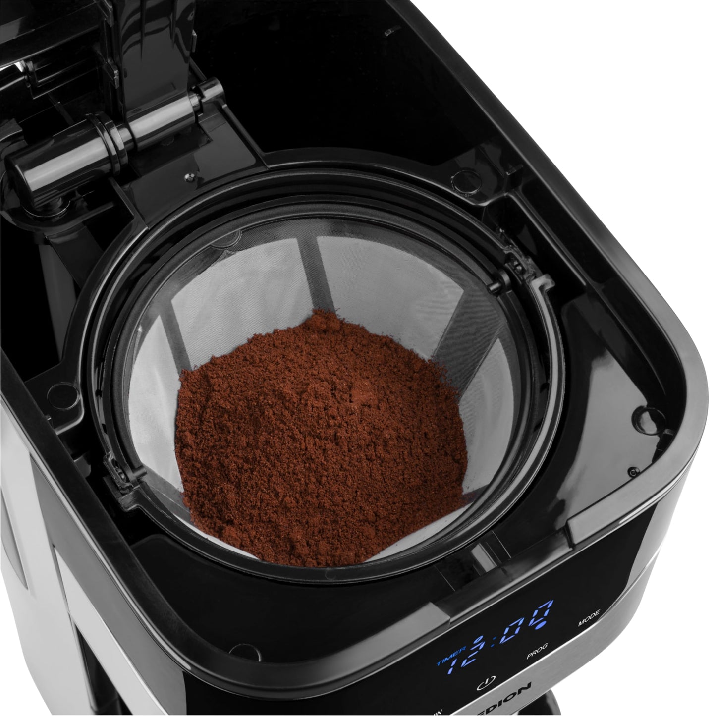 MEDION coffee machine with thermal carafe and timer (filter machine, 8 cups, 1.2 liters, 900 watts, 3 levels, keep warm function, timer clock, anti-drip, display, stainless steel) MD18458.