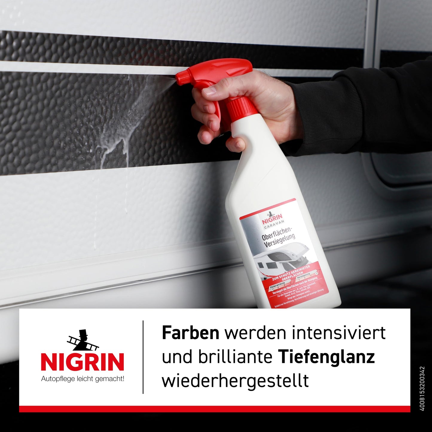 NIGRIN CARAVAN surface sealant, forms a water and dirt-repellent seal, protects against weathering, for materials such as paint, glass, plastic, rubber, acrylic, Plexy, 0.75l