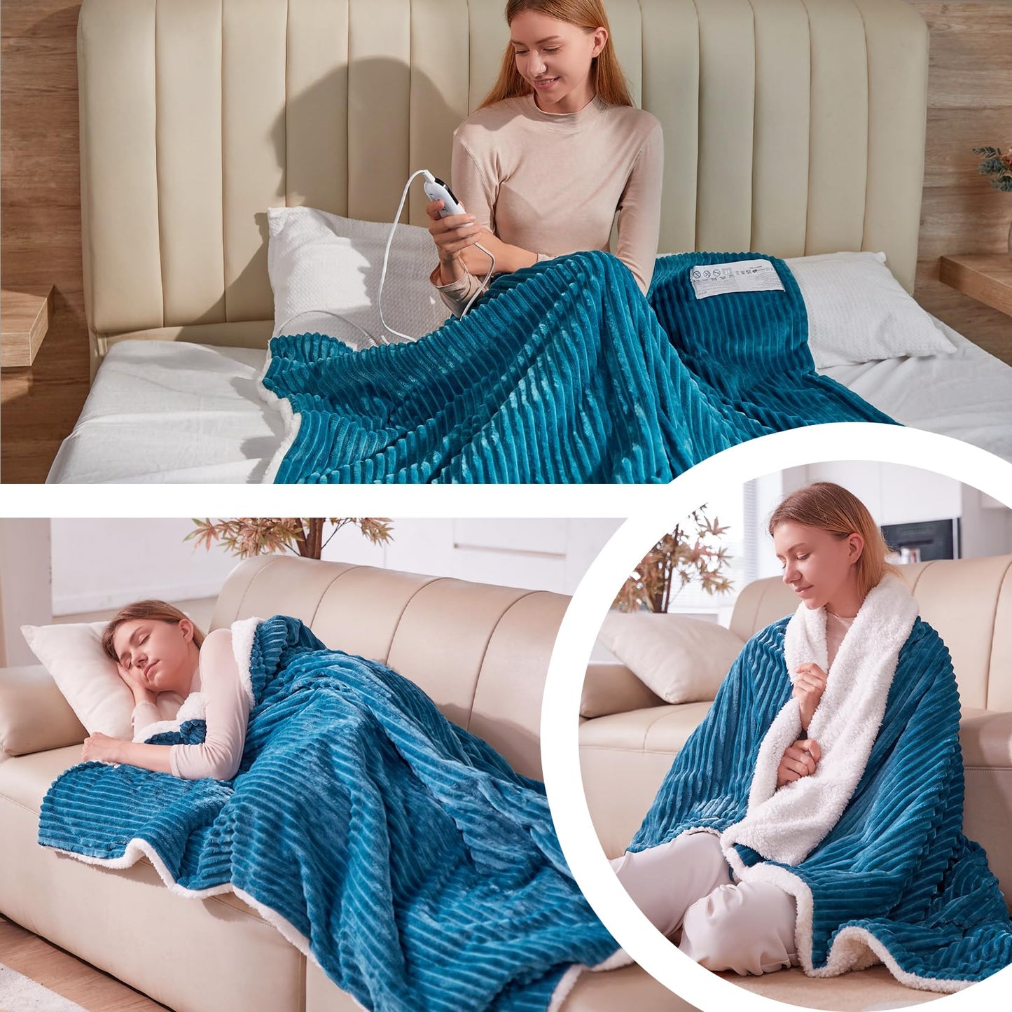 YDW electric blanket with automatic shutdown - 180x130 cm Warm heated blanket Electric Blanket Heatable blanket Electric for the bed Overheat protection Washable Cozy heating blanket - Turquoise