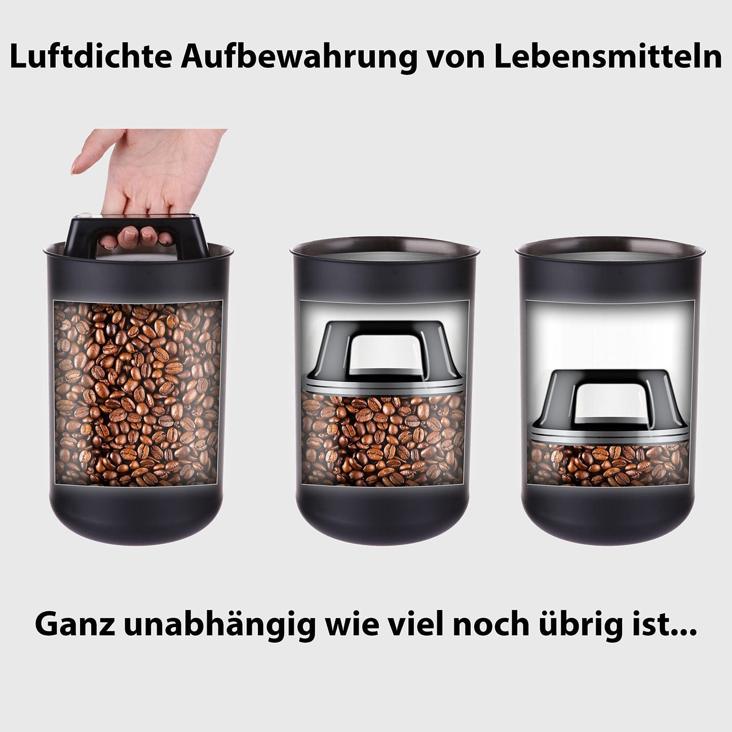 KC Kitchen & Co. Coffee canister airtight for 1 kg coffee beans – Stainless steel storage container with vacuum seal & aroma closure – Storage canister for coffee, tea, sugar, cereal Matte Black (2800 ml)