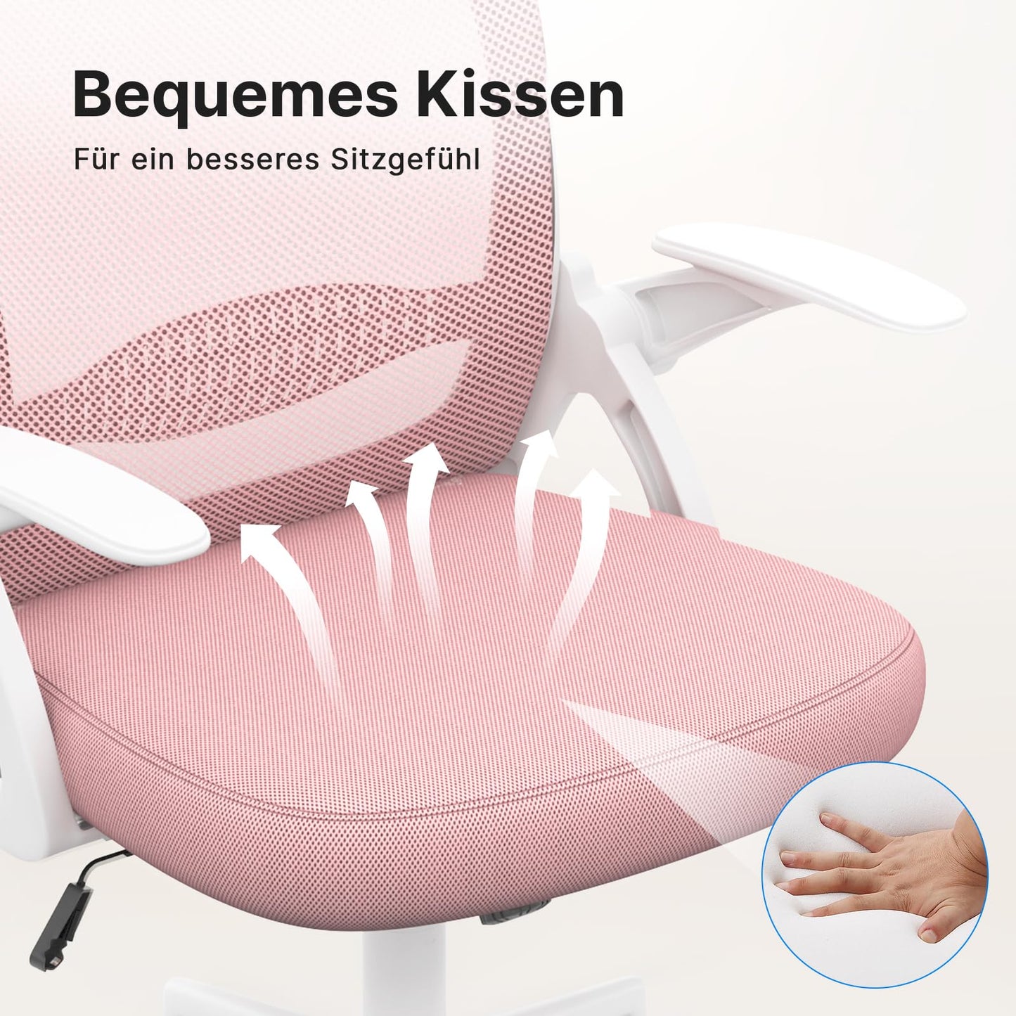 Rattan tree Ergonomic Office Chair, Desk Chair with Breathable Backrest, Height Adjustable, Mesh Chair with Foldable Armrests, Computer Chair, 360° Swivel Chair for Office, Home, Pink.