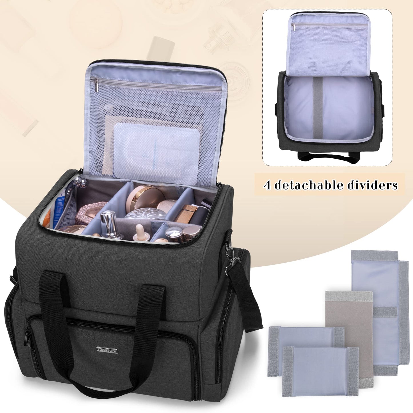 BAFASO Cosmetic Organizer Bag, Makeup Bag for Women, Toiletry Bag with Large Capacity, Travel Cosmetic Bag, Black.