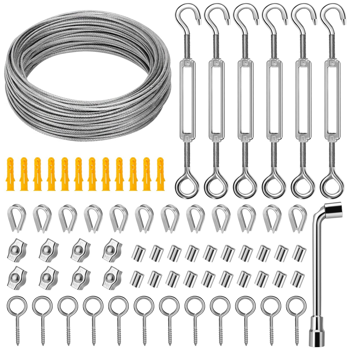 DIYLAND Wire Rope Trellis Set 35M/2mm Stainless Steel Wire Rope Set for Climbing Plants, Wire Rope Kit for Lamp Suspension, Curtain Wire, including Stainless Steel Wire Rope Clamp.