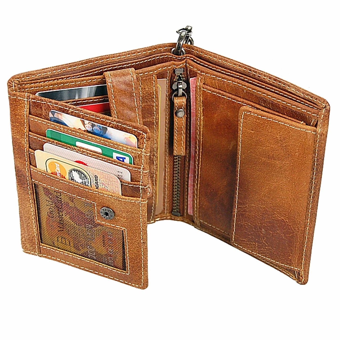 GoBago Biker wallet - leather purse with chain, made of durable leather. Chain wallet in vintage style - Biker wallet (Vintage-Tan).