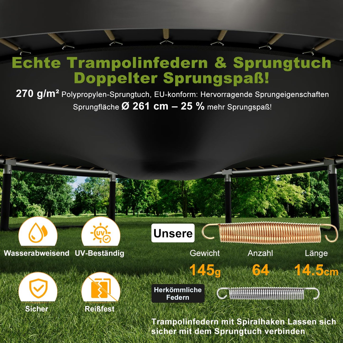 Devoko Trampoline Outdoor Ø 228/305/366/427 cm, GS certified, Kids trampoline with safety net, Round giant trampoline with ladder and shoe bag
