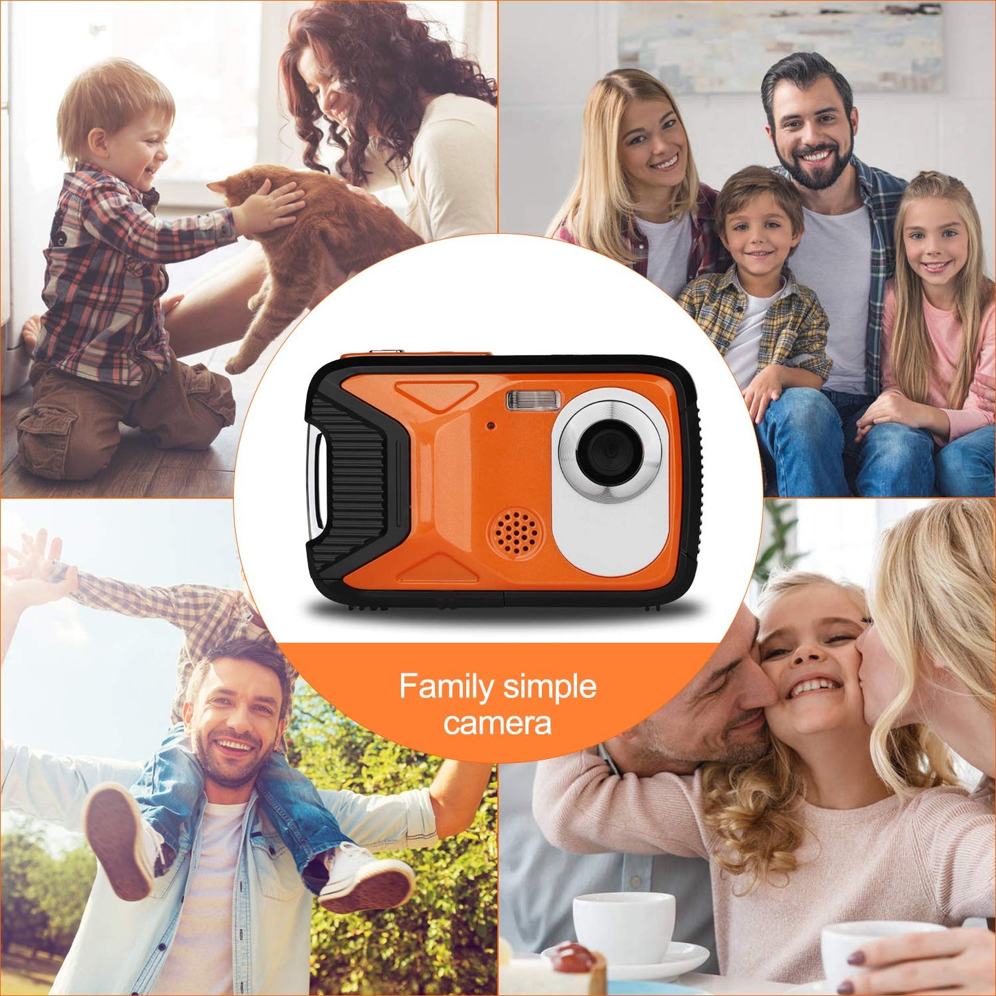 BYbrutek Kids Digital Camera, 21MP FHD 1080P, Waterproof up to 5m, 2.8-inch LCD, 8x Digital Zoom, Orange