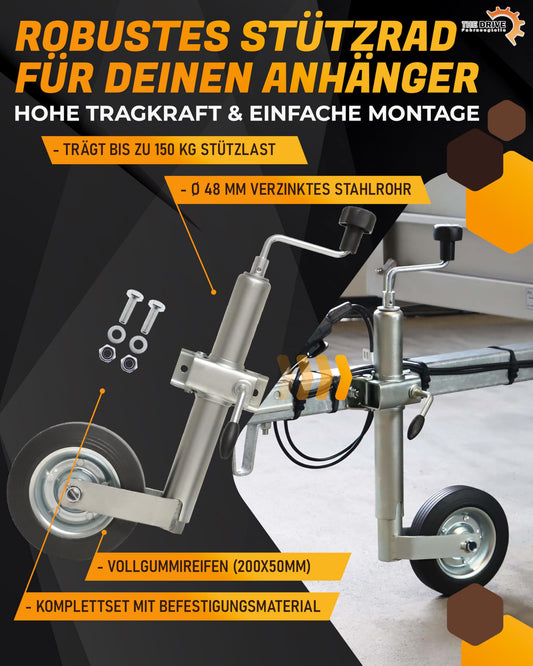 The Drive | jockey wheel 150kg | for car trailers | Ø 48mm with clamp holder | including attachment kit