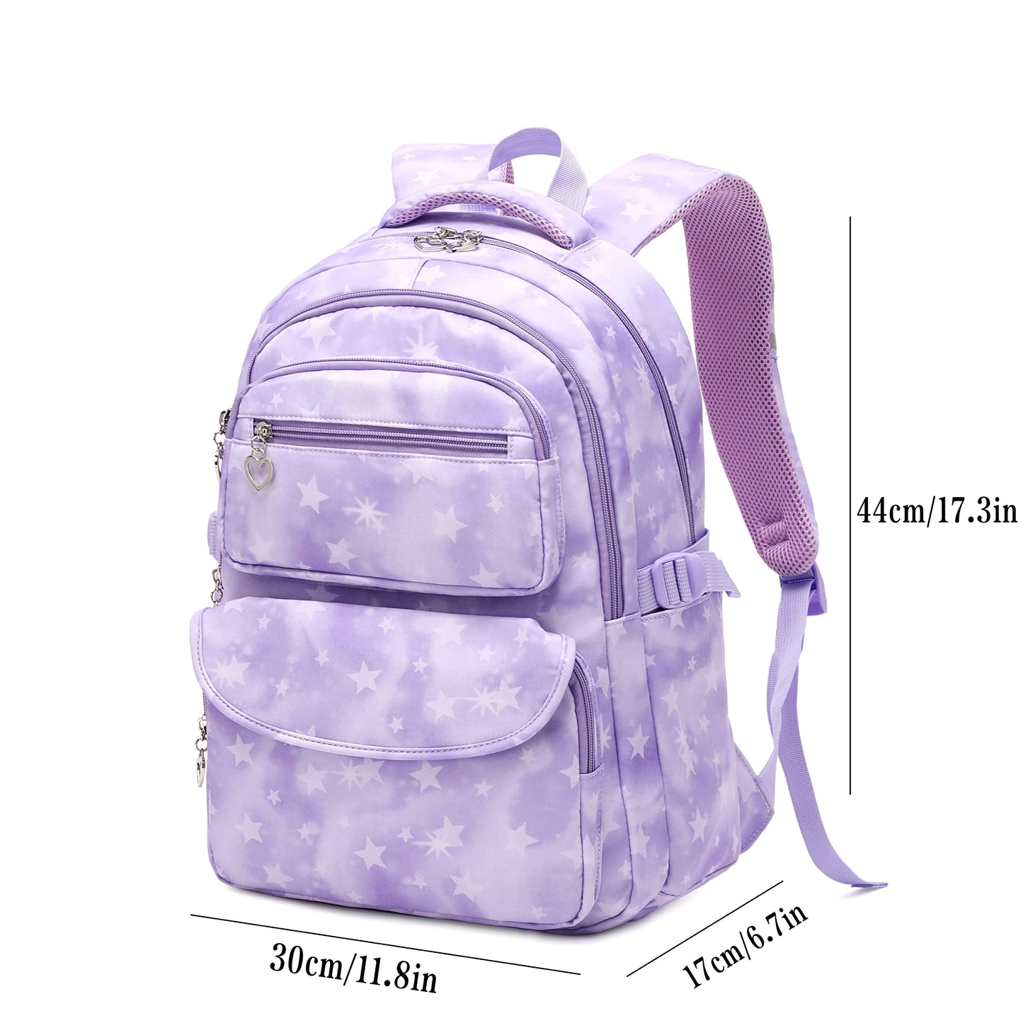 Tanou school backpack for girls 3 pcs with lunch bag pencil case, breathable lightweight school bag for teenage girls 3-9 grade, 22 liters backpack for travel, purple