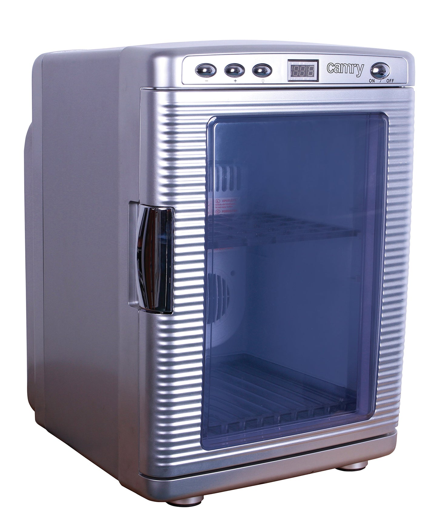 JUNG Mini Fridge CR8062 20L, cooling and heating function, 2 connectors, LCD display, silver.