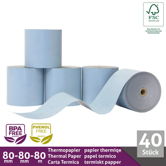 Phenol-free Eco thermal rolls/receipt rolls/cash register rolls / 80mm x 80m x 12mm (80x80x12) for all common thermal paper receipt printers.