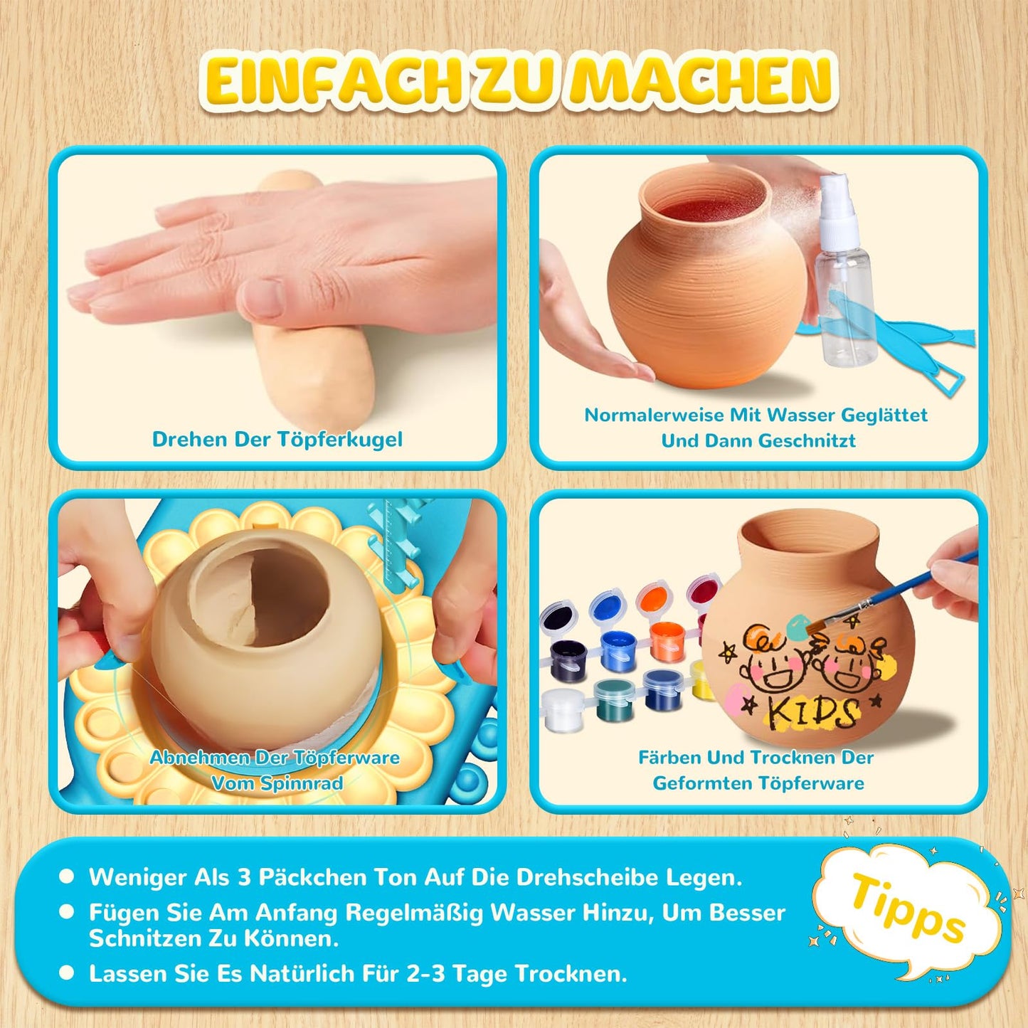 IEEILULU pottery set for kids, electric pottery wheel for kids, mini pottery wheel with clay, colors, diamond stickers, pottery set DIY pottery craft kit gifts for girls (dinosaur)