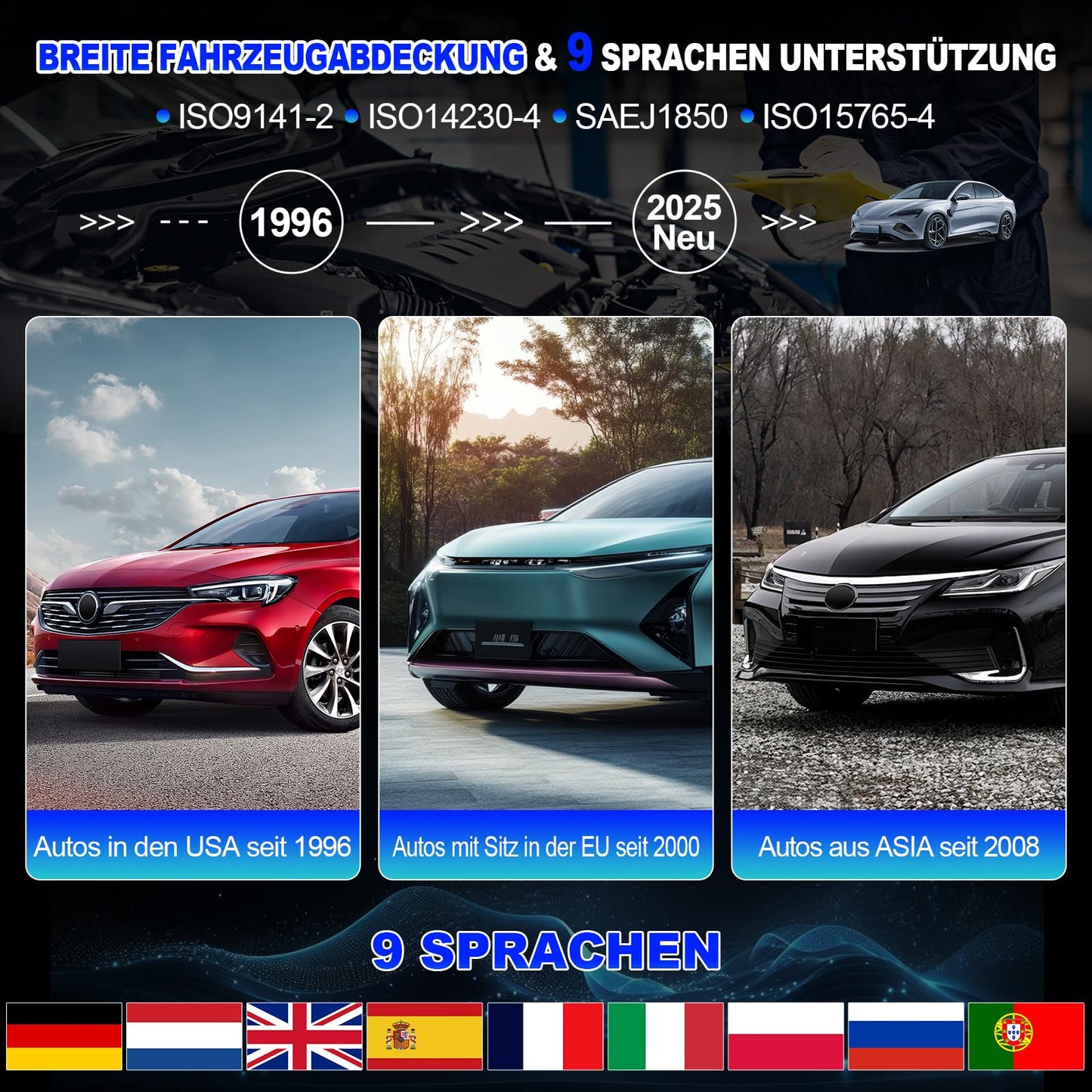 OBD2 diagnostic device for car LAUNCH CR300 Scanner for all vehicles, European diagnostic scan tool after 2000, A car diagnostic device in German for BMW VW Mercedes Audi All OBDII vehicles.