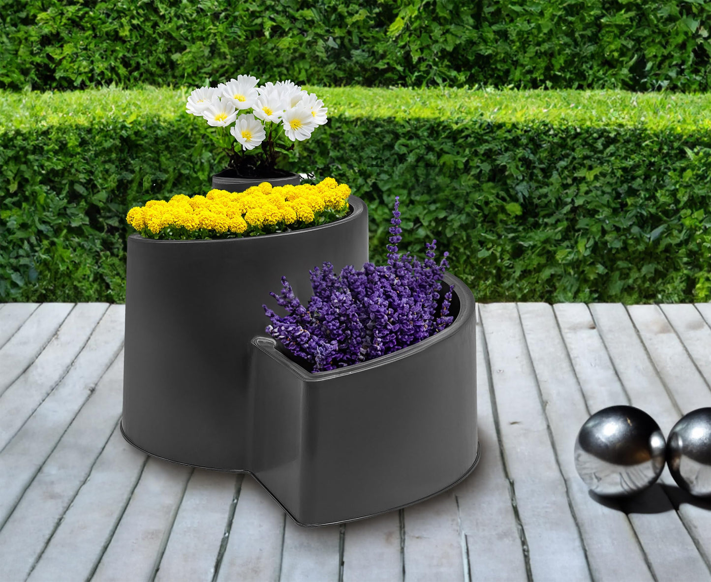 Spetebo Plastic Herb Spiral in anthracite - 52 x 43 cm - Round plant stand with 6 compartments - Garden decoration Flower snail Herb tower Plant spiral Herb bed Flower pot Plant pot