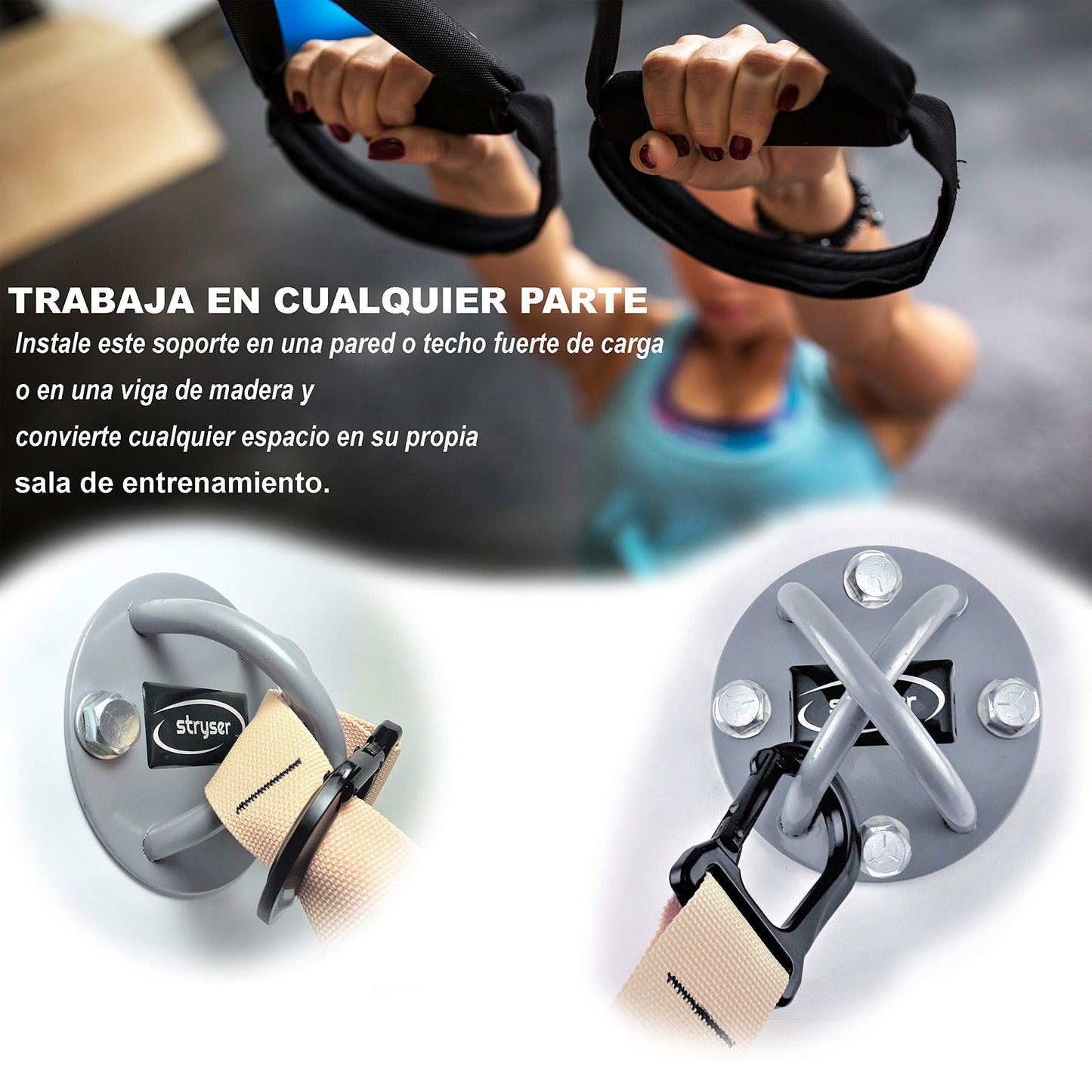 Stryser Wall-Ceiling Mount Wall Bracket in X for Sling Trainer Suspension Trainer Gym Rings Aerial Yoga Swing Battle Rope Boxing Equipment includes screws and dowels. (Silver 4 Holes)