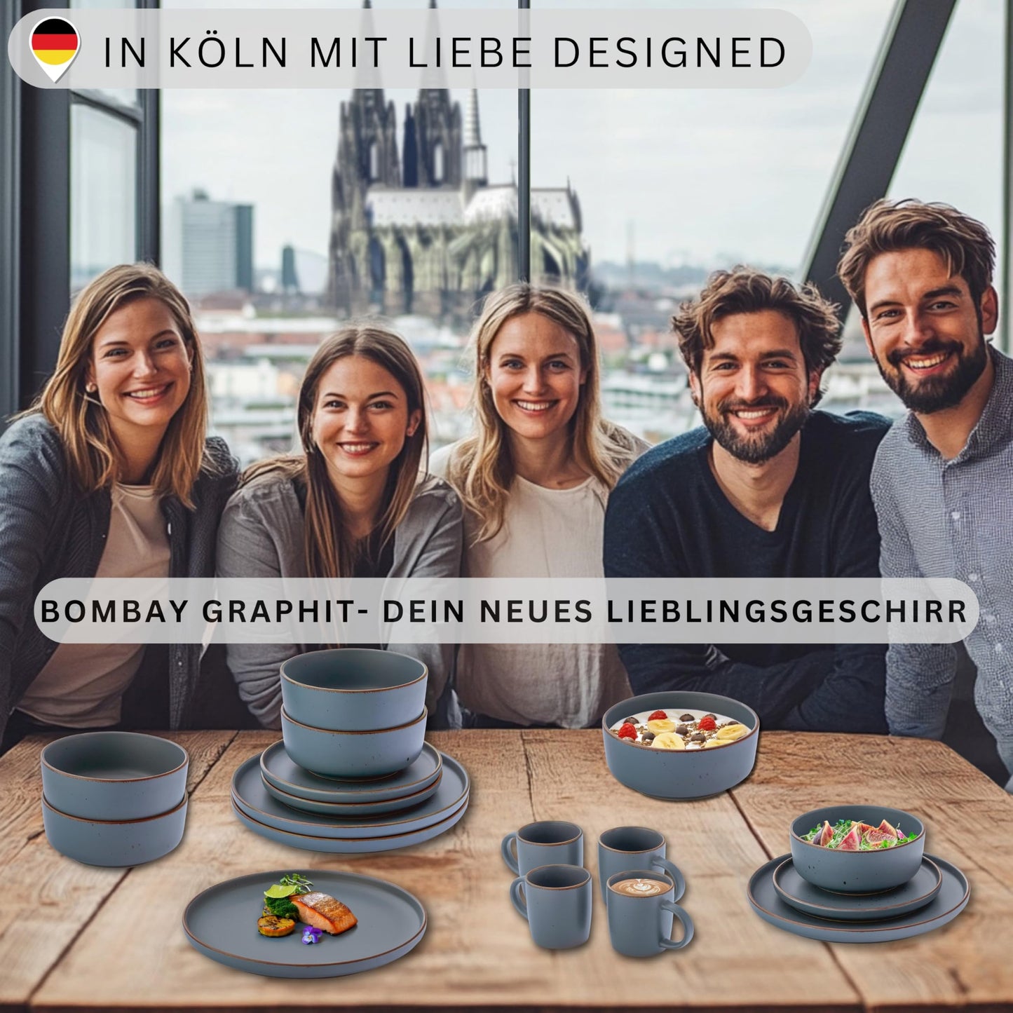Singer Bombay Graphite | Dessert plates set of 4, Stoneware breakfast plates for 4, Cake plates small plates dishwasher safe microwave safe, Stoneware dinnerware grey blue | VALUE COLLECTION