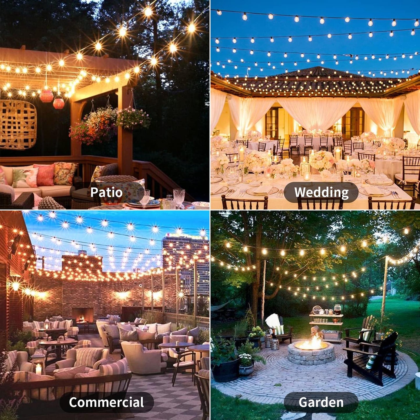 AVANLO LED String Lights Outdoor 30FT Patio String Lights Shatterproof 16+1 G40 Bulbs Waterproof for Garden, Balcony, Weddings, Parties Indoor String Lights Balls