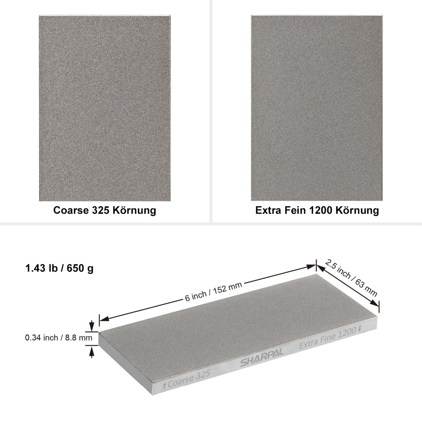 SHARPAL 156N Diamond Sharpening Stone with Storage Box, Dual Grit, Coarse/Extra Fine, Diamond Knife Sharpener with Non-slip Base and Angle Guide (6" x 2.5")