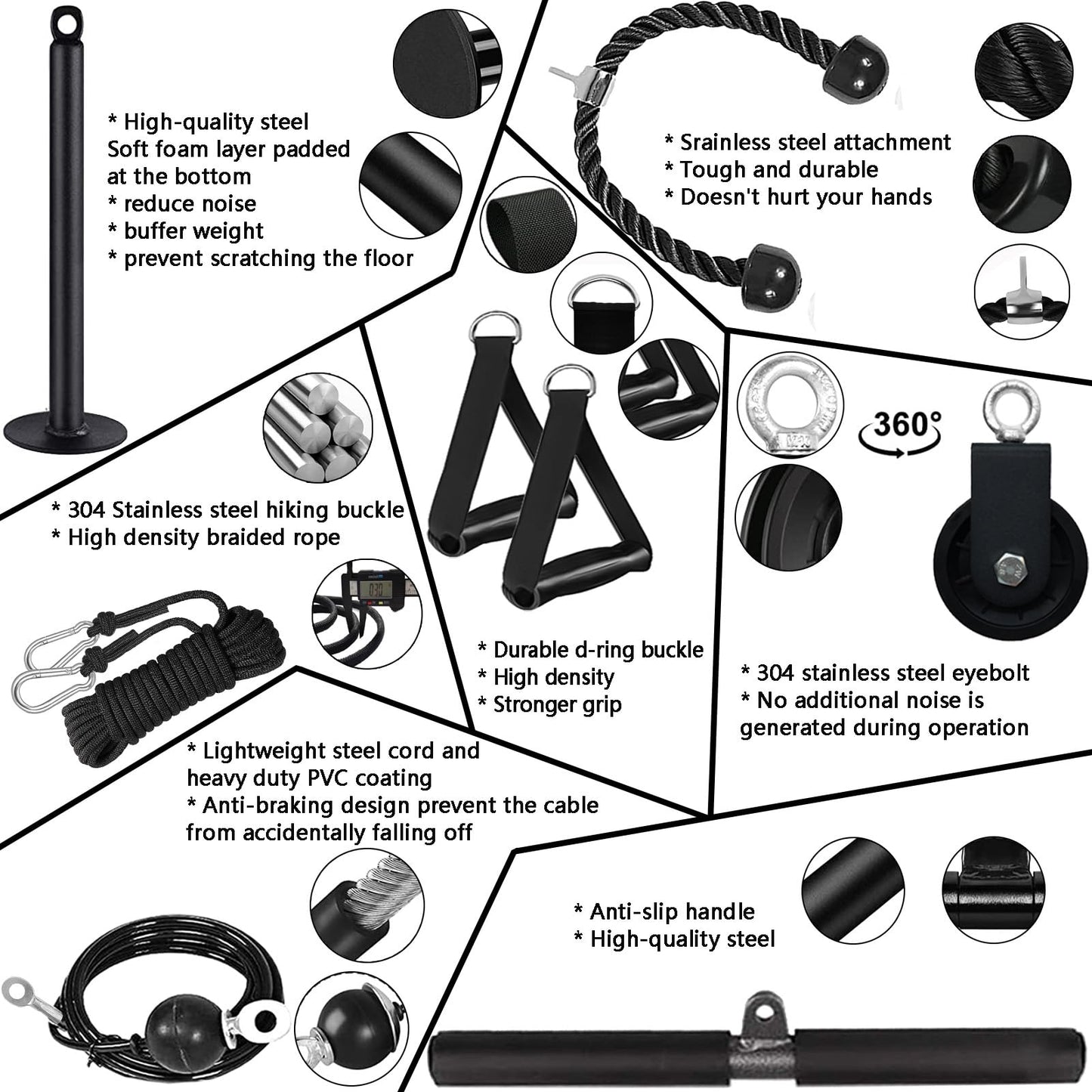 Favuit Cable Pulley Fitness Cable Lat Pull-down Forearm Trainer Set, Gym Arm Strength Training Triceps Rope Weight Fitness Equipment DIY Lat Pull Tower Cable Pulley System for Home Gym Biceps Curl Triceps Arm Training.