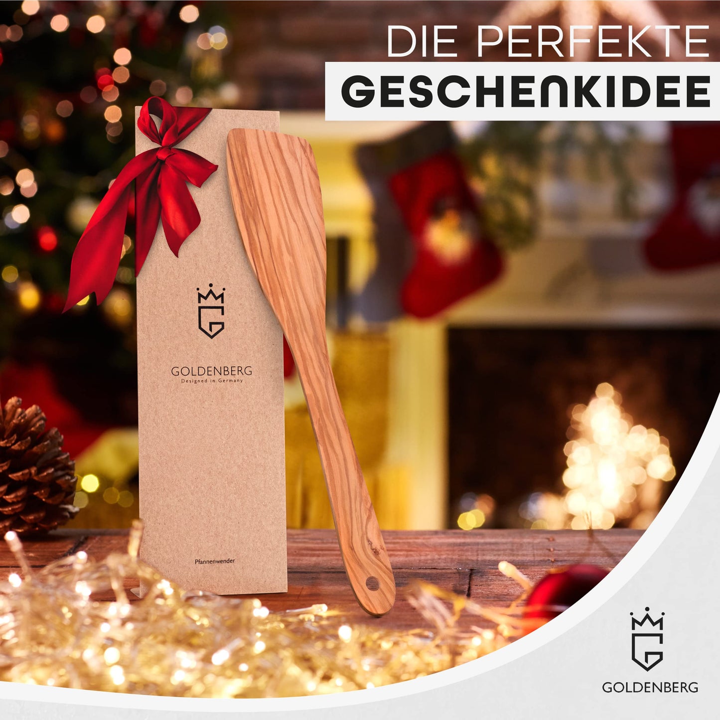 GOLDENBERG® Premium Pancake Turner - Made in Germany - finest olive wood from Italy - sturdy, durable & antibacterial - wood scraper - wood pancake turner