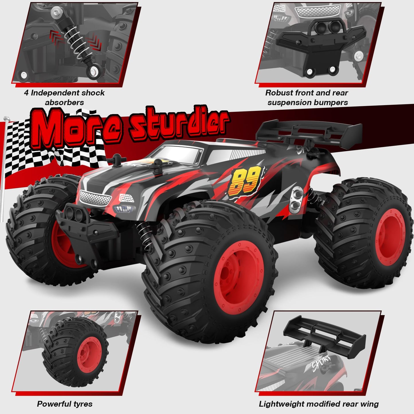Fivejoy Remote Control Car for 3 4 5 6 7 8 years old, 20KM/H RC Off-Road Car, 2WD All Terrain 2.4GHz RC Truck with 2 batteries, Car Toy for 3 4 5 6 7 8 boys, Toy Gift for Kids.