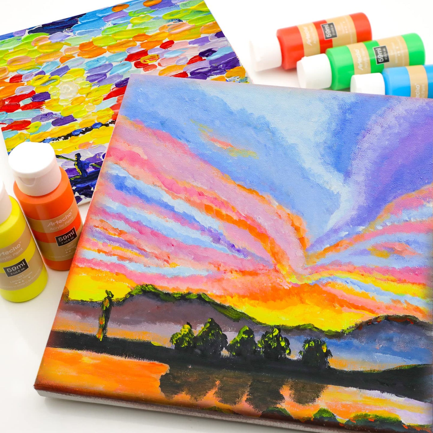 Artecho Acrylic Paint Set 48x59 ml, Waterproof and Lightfast, Quick Drying, perfect for Canvas, Paper, and Fabrics.