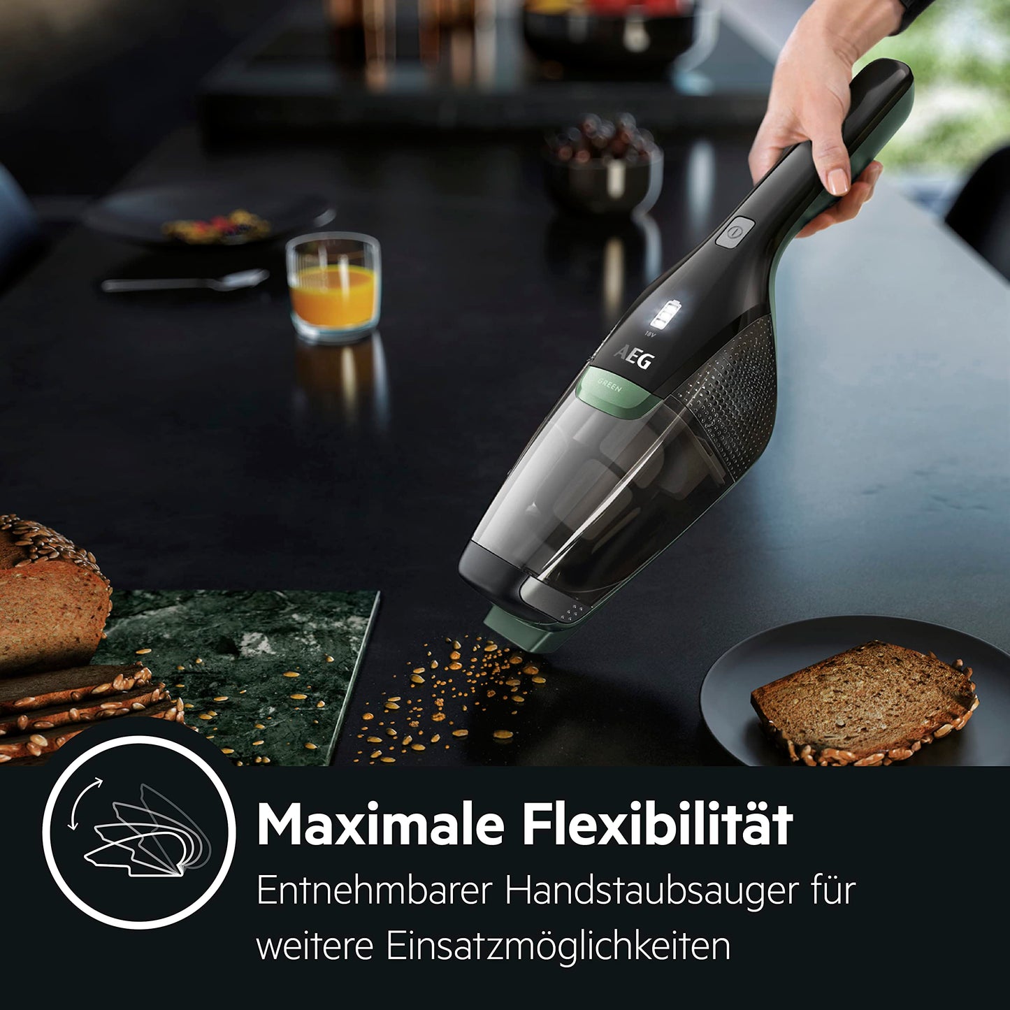 AEG Series 3000 Ergorapido CX7-2-45MÖ 2-in-1 cordless vacuum cleaner, made from 50% recycled materials, bagless, up to 45 mins runtime, freestanding, maneuverable, brush cleaning function, LED, 0.5L, black