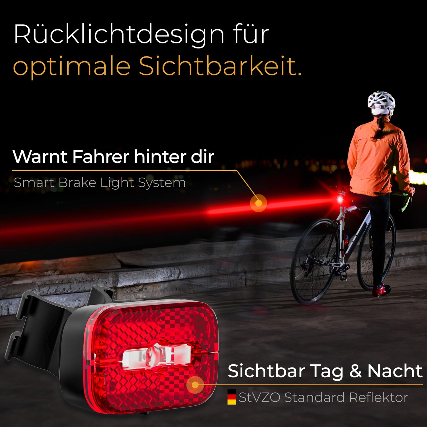 LIGHT MASTER® bike tail light with reflector and brake light function - bike tail light with StVZO approval - rear bike light - bike tail light LED - bike tail light.