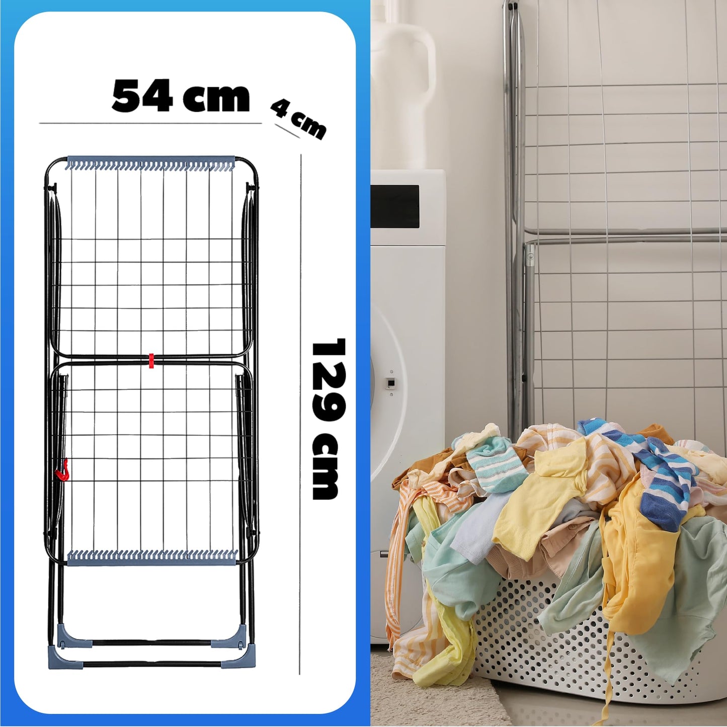 KADAX clothes dryer with 18m drying area in anthracite color, with wheels & sock hanger. Ideal for apartment balcony & garden, foldable wing dryer with non-slip feet, space-saving, Made in EU.
