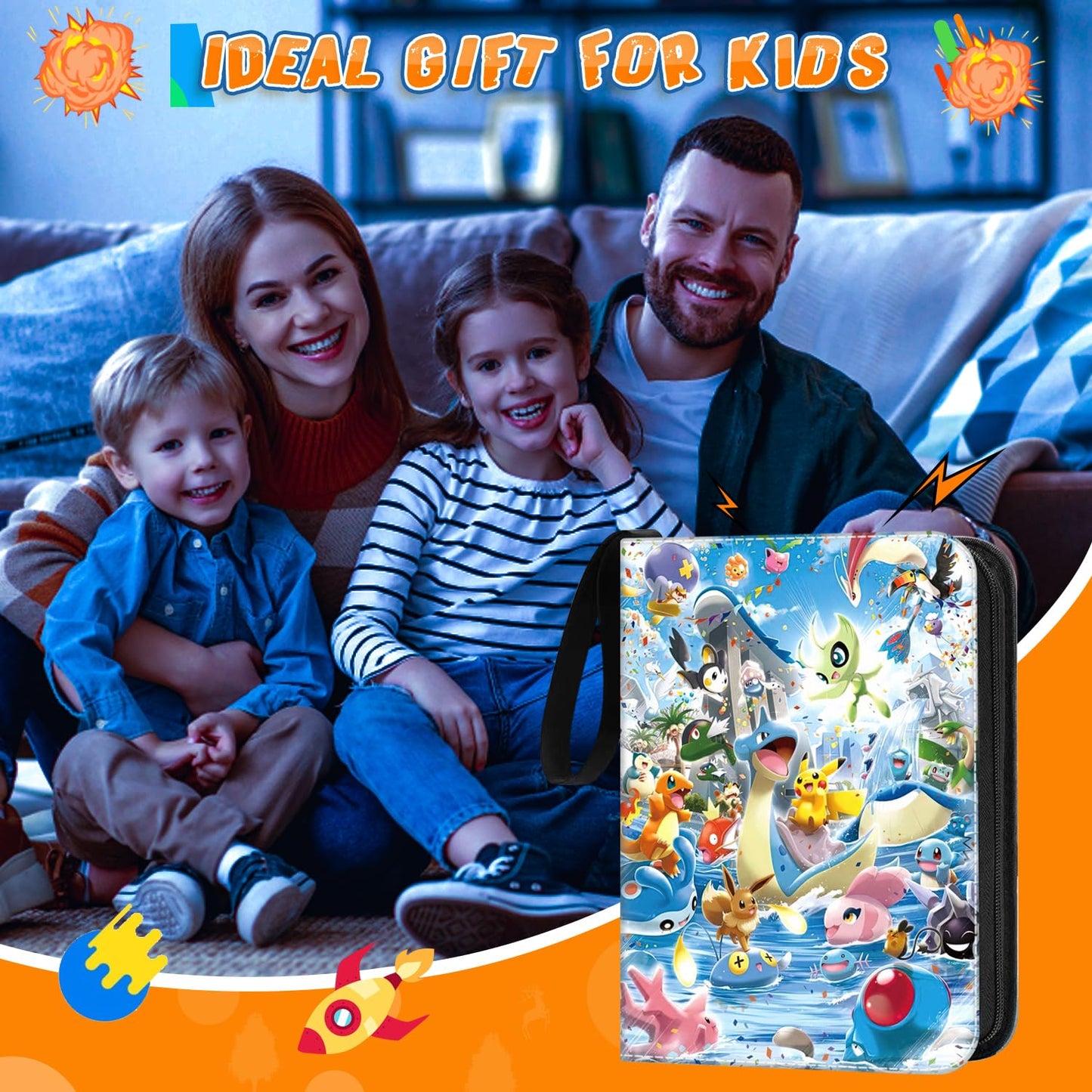 Collectible card album, 50 pages, 400 card capacity. Portable, waterproof card holder folder for kids. Great gift for collectors.