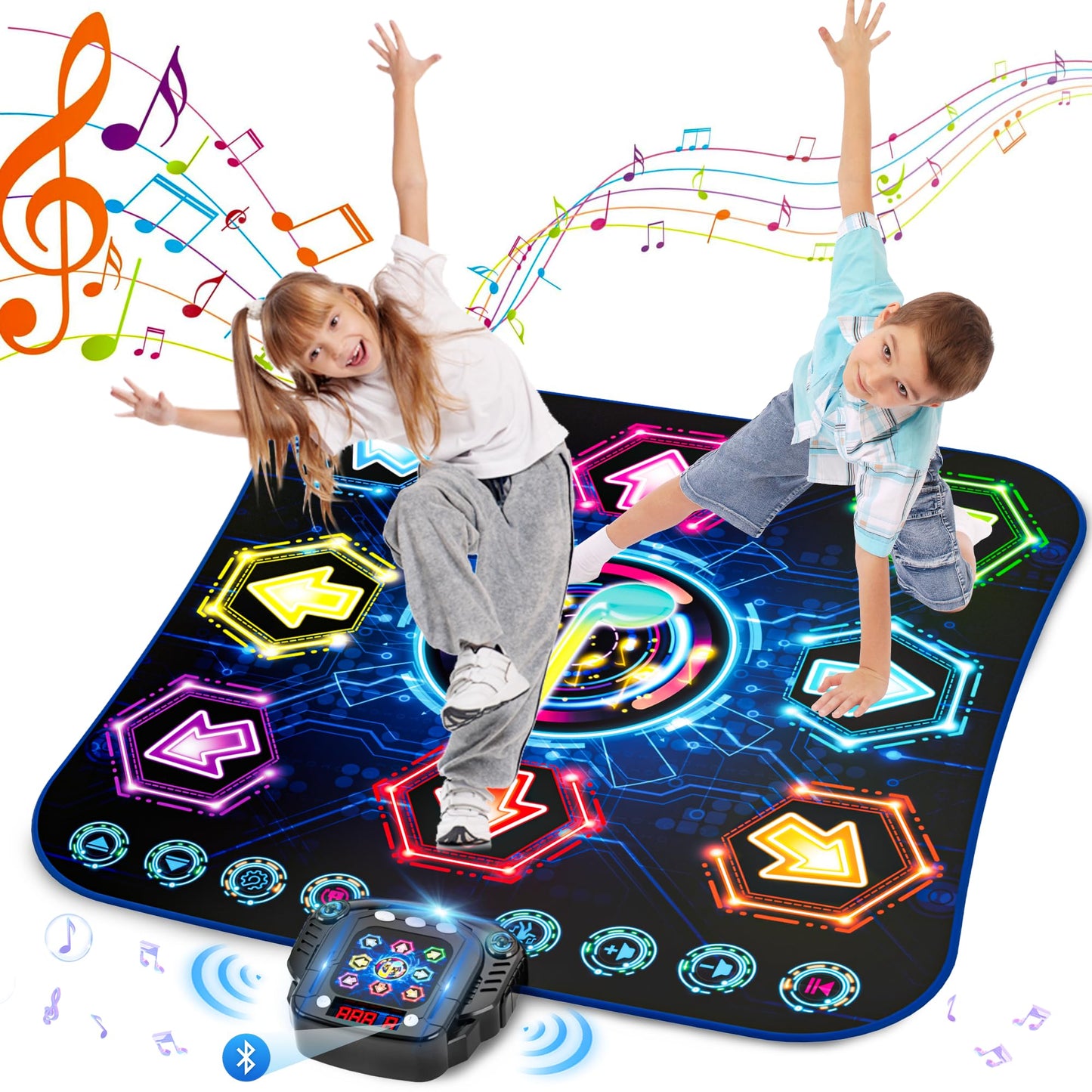 Dance mat for kids ages 3-12, 2025 Glow 8 Button Dance Mat with Bluetooth, Enhanced Flowing Light Control System with Stand, Toy Gift Girls 3 4 5 6 7 8 9 10 11 12 years
