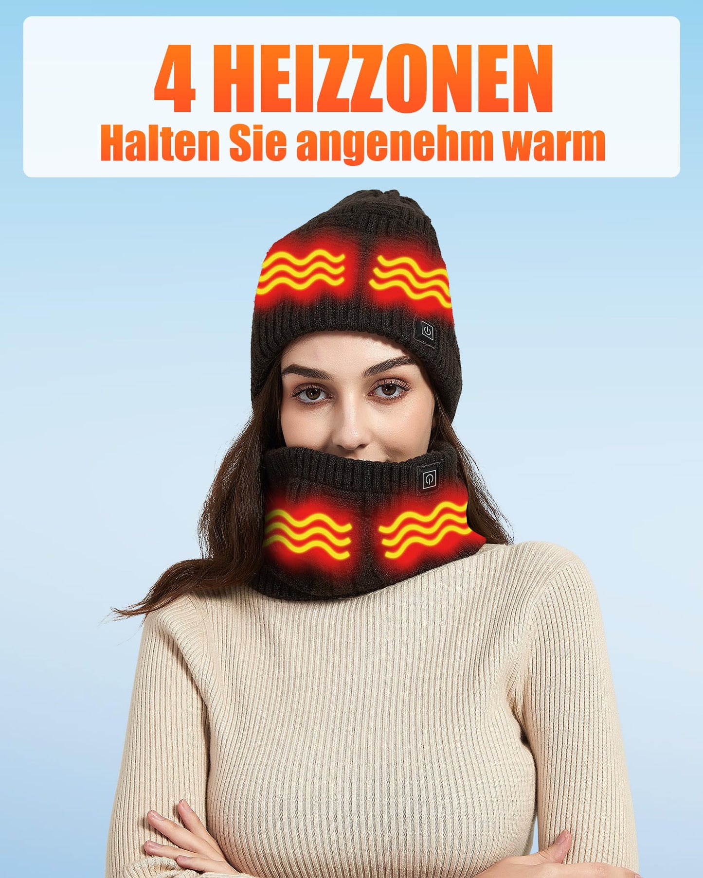 CYCYHEAT Heated Hat - Neck Warmer Heated Scarf & Heated Hat for Men and Women with 4000mAh Battery, 3 Heat Settings.