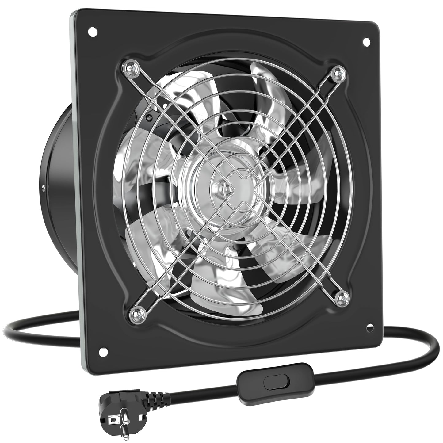 HG Power 200mm Exhaust Fan 980m³/h Bathroom Fan Quiet with Backdraft Damper Powerful Wall Fan with EU Plug for Kitchen Bathroom Garage Basement, Black