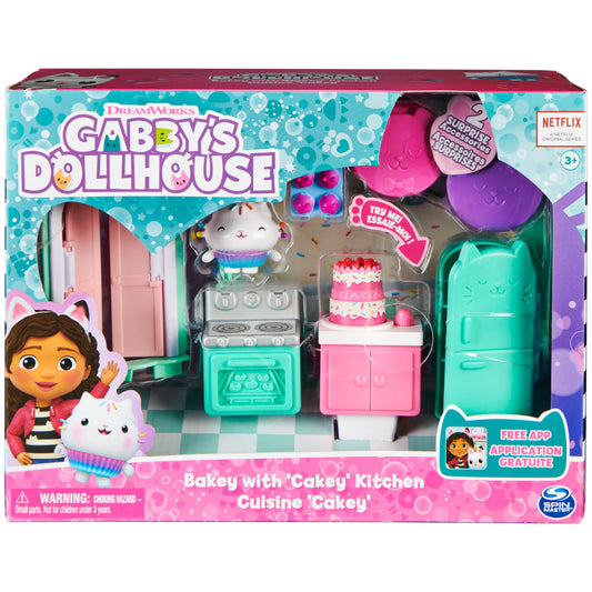 Gabby's Dollhouse Deluxe Room, Bakey with Cakey, Kitchen with Kuchi (Cakey), 3 furniture pieces and 2 surprise boxes with accessories, suitable for children aged 3 and up.