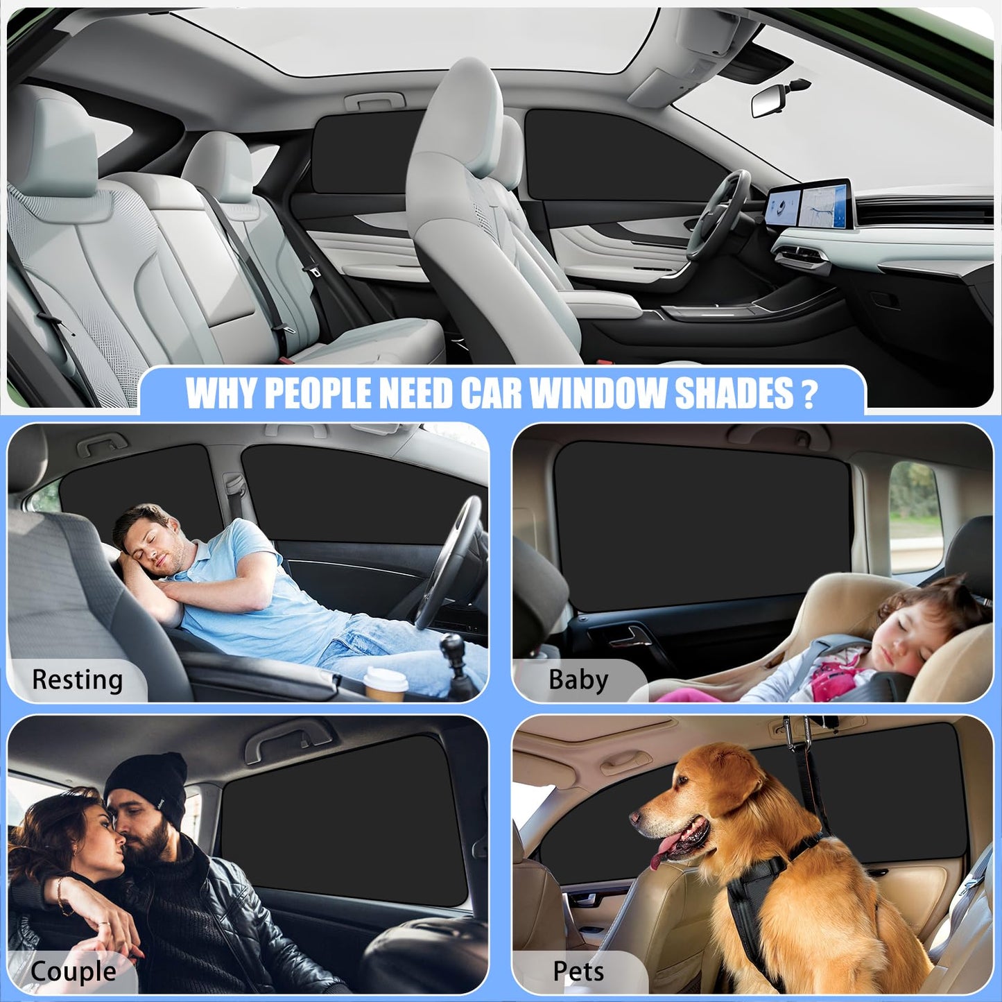XCBYT Car Sun Shade Side Window Magnetic,4 Pieces Privacy Car Window Sunshade,Car Sun Shade Baby,UV Protection Heat Insulation Car Darkening,More Magnets (TY04S)