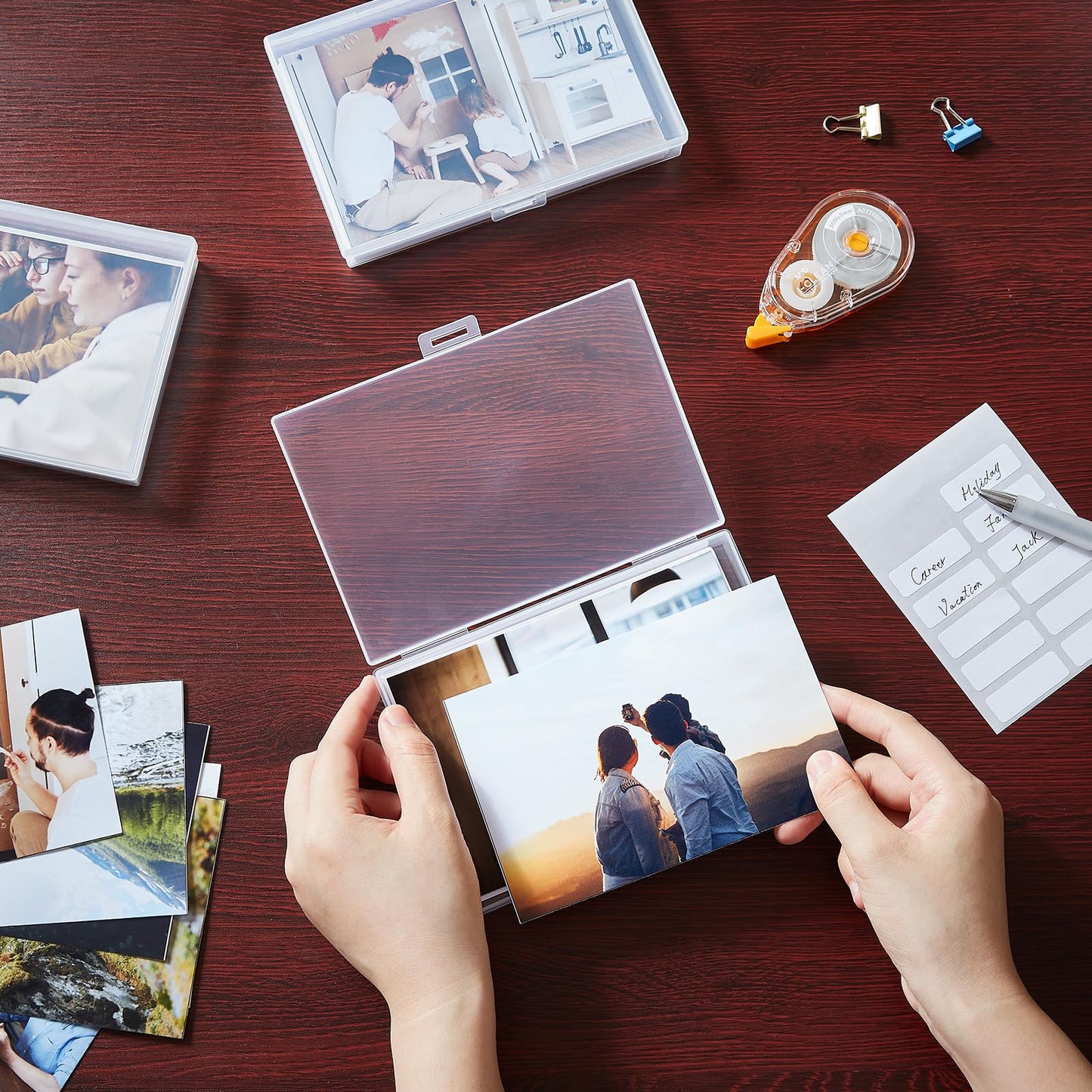 Lifewit Photo Storage Box 4 x 6 inch Photo Case, 18 inner photo holders, transparent photo boxes for storage, plastic photo organizer for seeds, cards, crafts, stickers, 2 pieces.