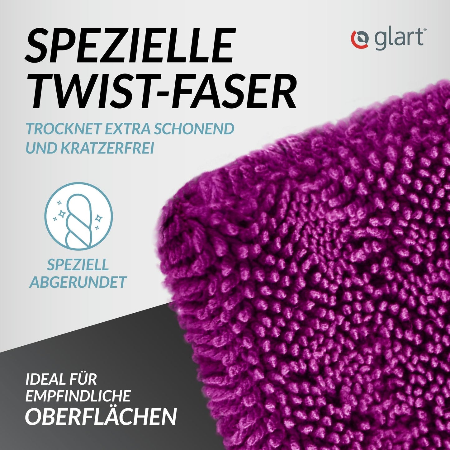 Glart Twist Car Drying Towel XXL (80x55cm) - Premium, extra absorbent, scratch-free. Ideal before car polish & after wheel brush. Large microfiber drying towel for car & motorcycle, lint-free.