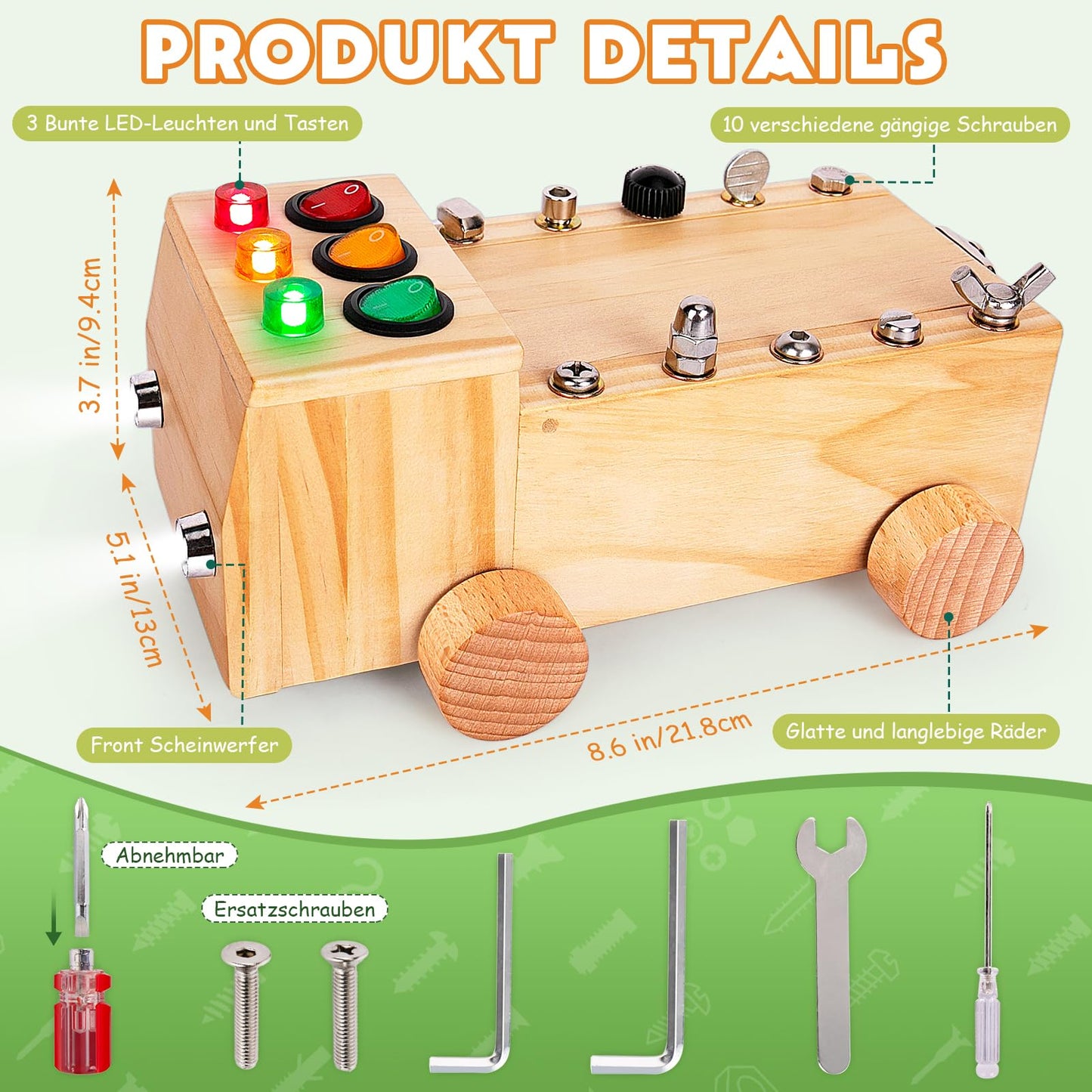 OAKJAR Montessori screwdriver board, Montessori toy for 2-6 year olds, Montessori busy board, wooden motor skills toy, educational toy for babies toddlers boys girls.