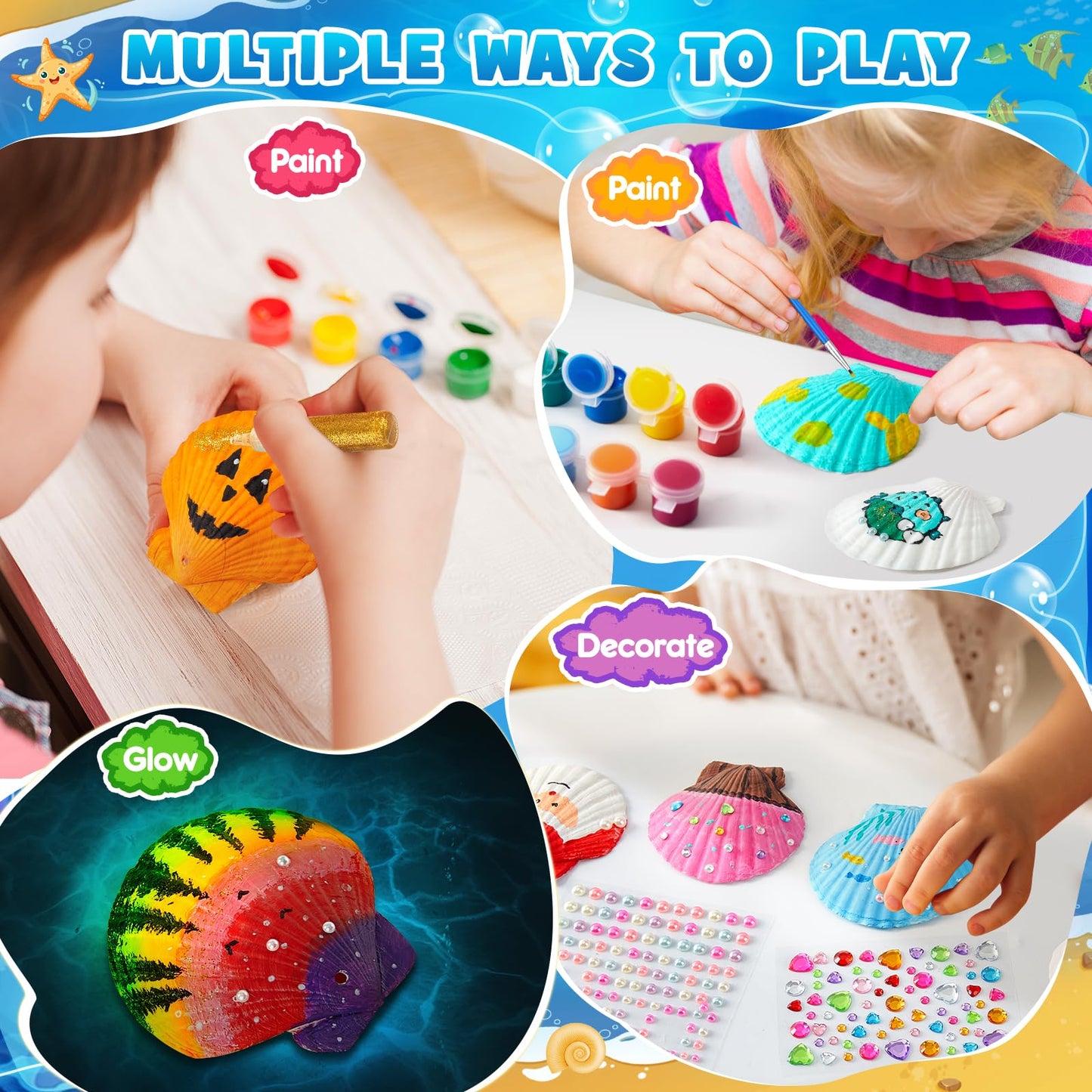 UPDOKIT Shell Painting Kids Set, children's birthday crafting, Christmas DIY Crafting Painting Toy craft set for kids aged 4 5 6 7 8 9 10 11 12 years old Girls Boys, Wind Chime Accessories