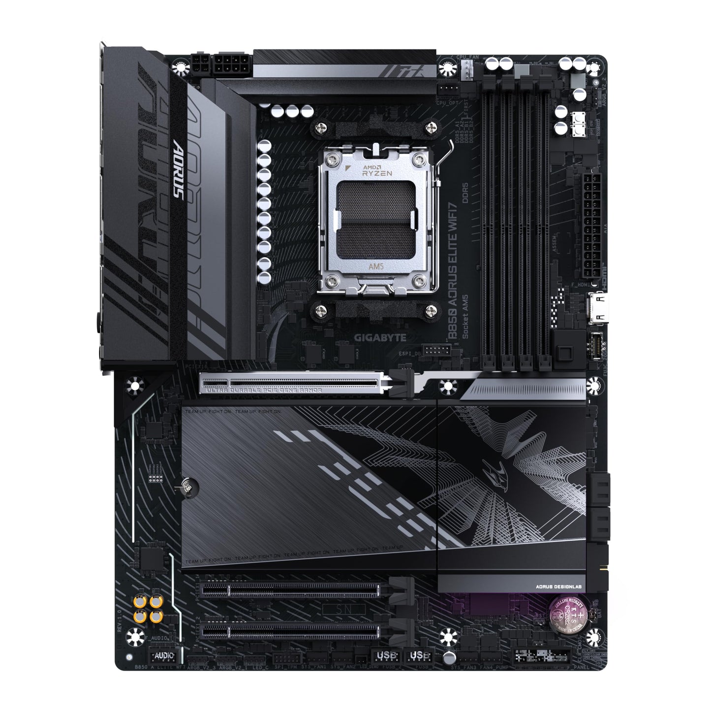GIGABYTE B850 AORUS Elite WIFI7 Motherboard - AMD Ryzen 9000 Series CPUs, 14+2+2 phase digital VRM, up to 8200MHz DDR5 (OC), 1xPCIe 5.0 + 2xPCIe 4.0 M.2, 2.5 LAN, WiFi 7, USB 3.2 Gen 2x2
