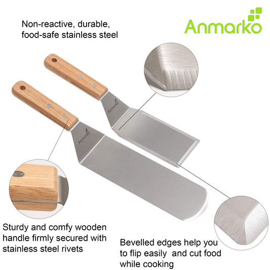 Exclusive stainless steel BBQ flipper set - high-quality grill utensils for burgers & steaks - includes spatula and tongs for indoor and outdoor cooking.