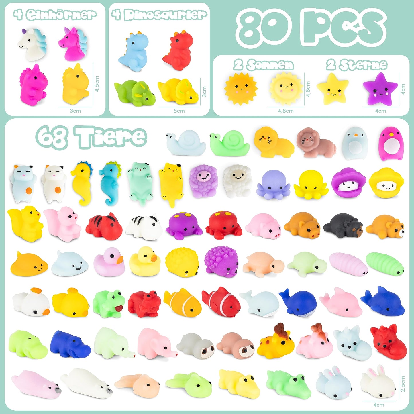 Mochi Squishy Set Party Favors for Kids Birthday 80 Pieces - BONNYCO | Small Gifts for Kids, Party Favor, Pinata Filler | Back to School Giveaways Set