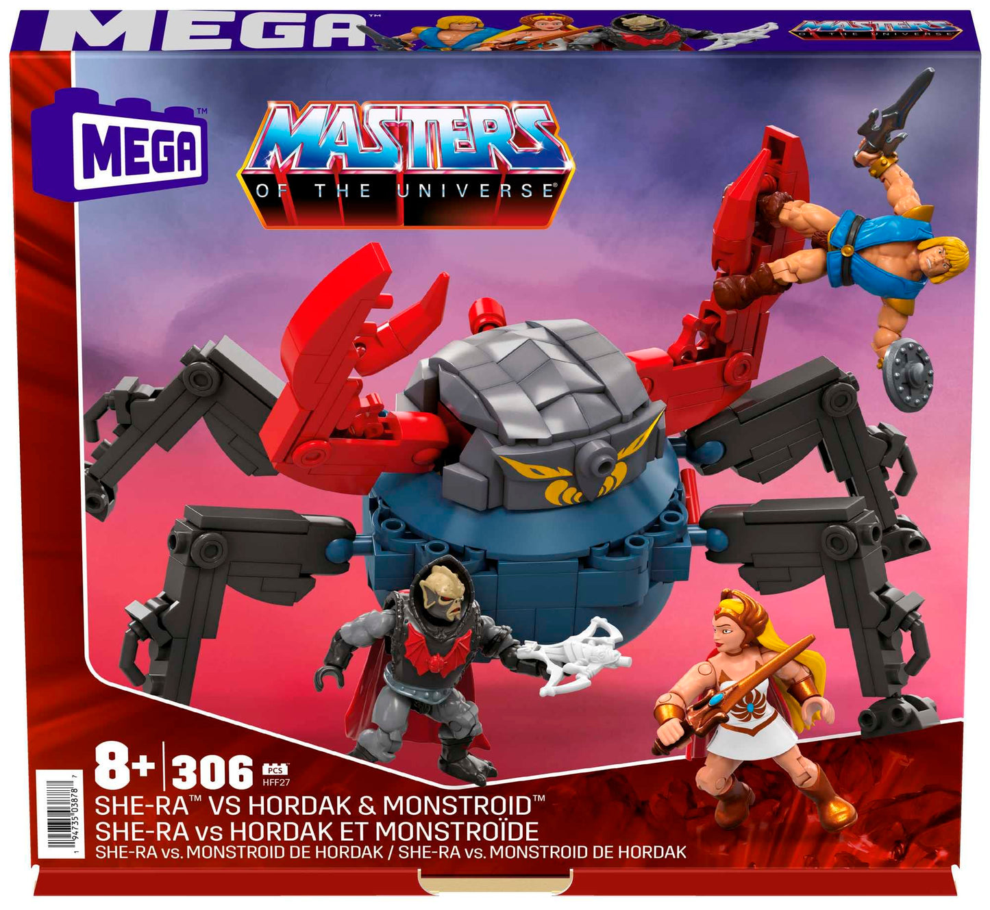 MEGA HFF27 - Mega Construx Masters of The Universe She-Ra vs Hordak & Monstroid Attack Vehicle Building Set, construction toy for kids, great gift for ages 8 and up.