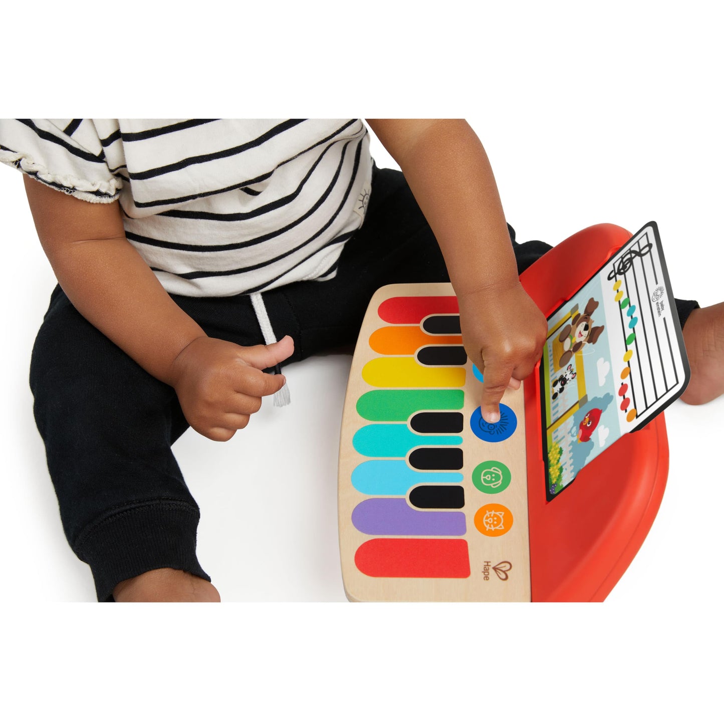 Baby Einstein 12577 Hape Cal's First Melodies Magic Touch Piano Musical Toy Piano made of wood with 3 music sheets, 6 melodies, from 6 months, multicolor, 1 piece (1 pack)