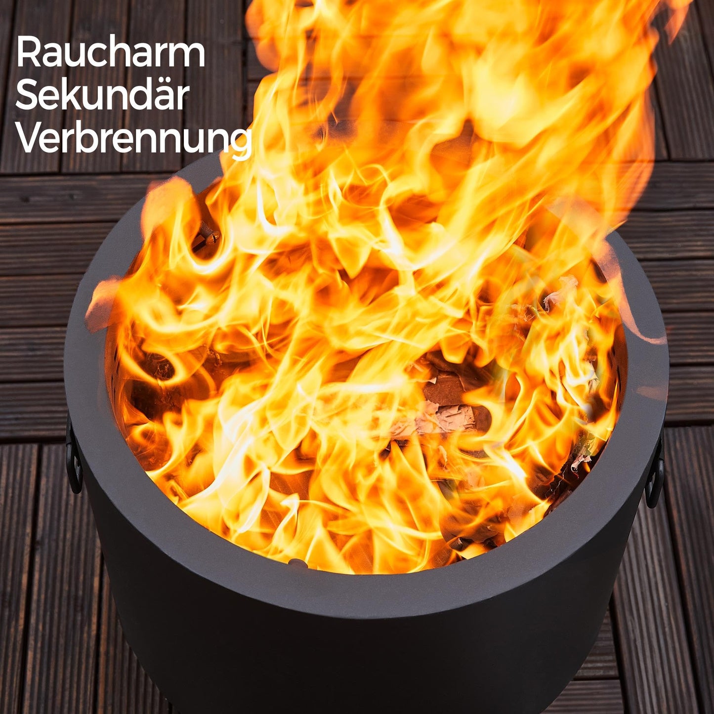 Yaheetech Smokeless Fire Pit Φ 40.5 cm Fire Pit Outdoor Fireplace Including Poker & Heat Resistant Mat & Cover & Lid for Garden Patio Camping