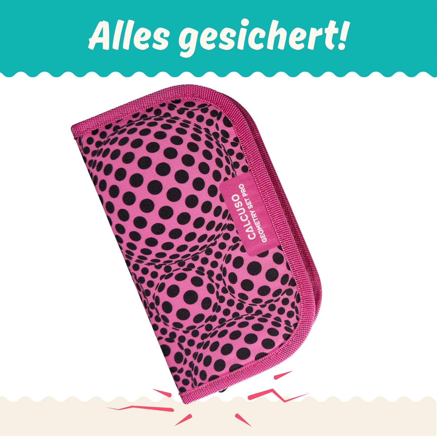 CALCUSO GEOMETRY SET PRO in pink pencil case with compass and protractor - Practical case for school, university, office and drawings - Ideal geometry set for school.