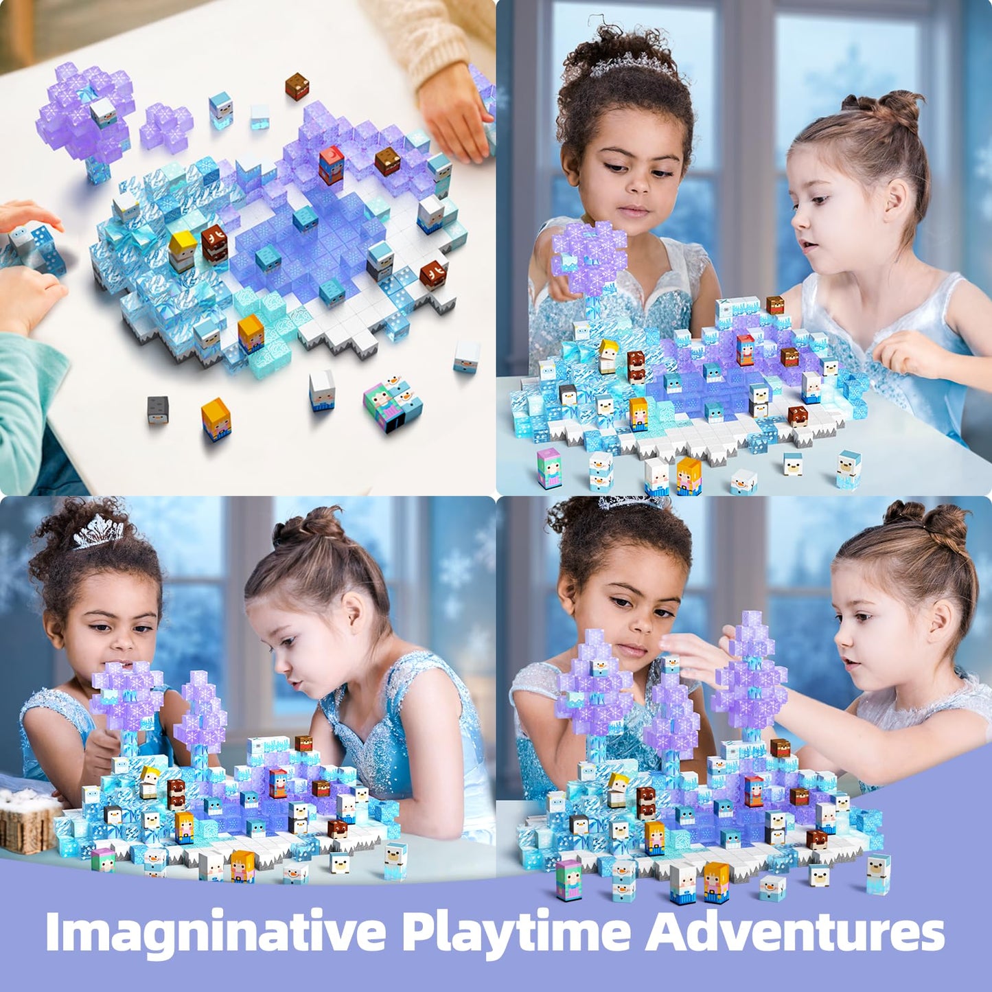 GobiDex Magnetic Building Blocks 100 Pieces, Snow World Frozen Magnet Blocks for Girls, Creative Learning Toy & Construction Set for Kids, Princess Game from 3-6, 4-8, 5-10 Years