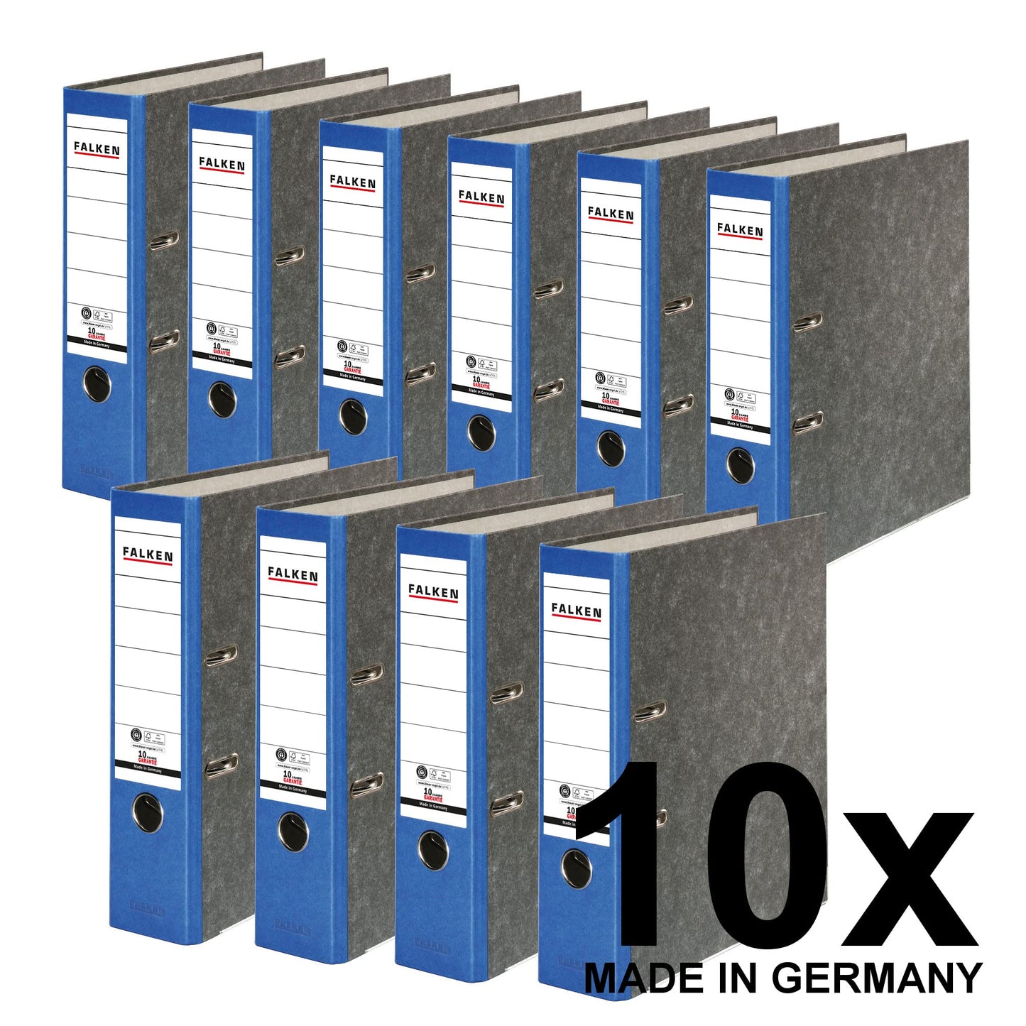 Original Falcons 10-pack recycling folders cloud marble. Made in Germany. 8 cm wide DIN A4 blue back ring binder file folder office folder cardboard folder CO2-neutral Blue Angel.