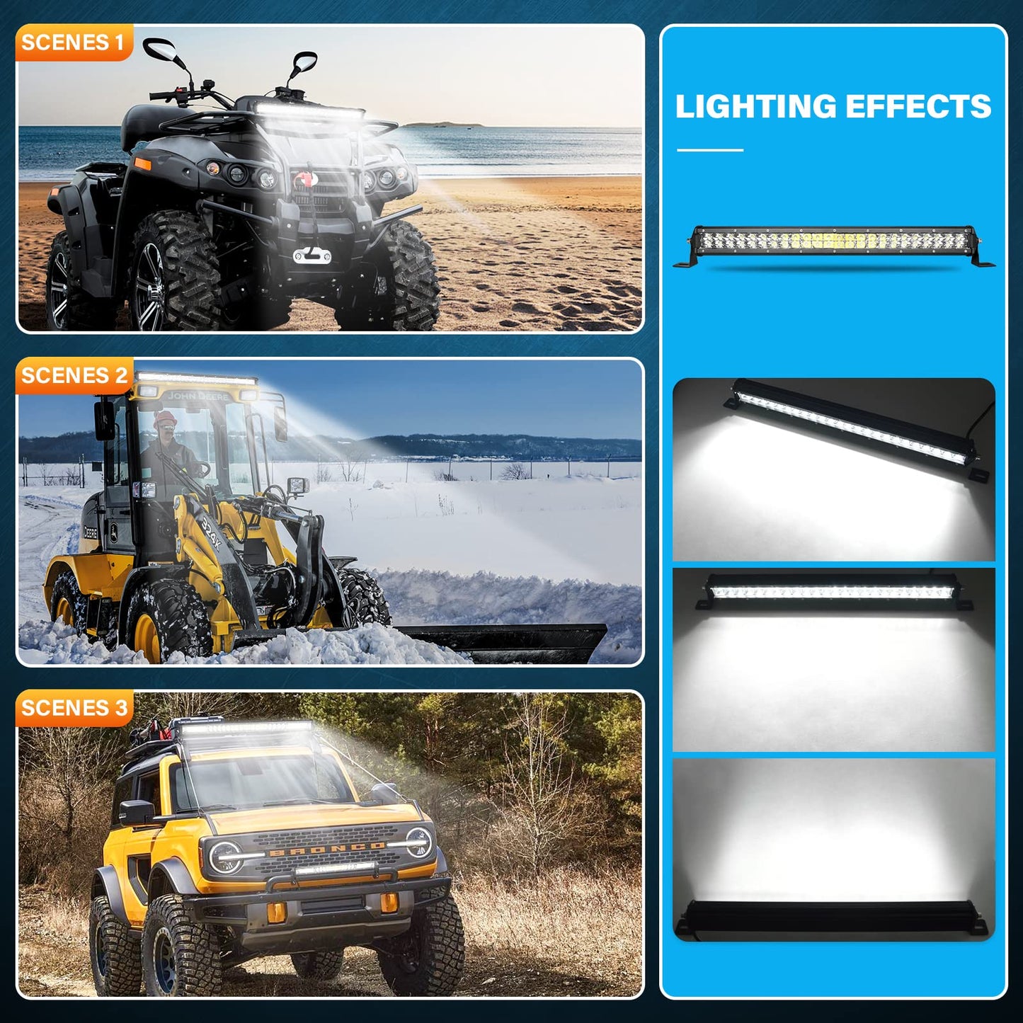 RIGIDON 20 inch 50 cm 144W Spot outdoor aluminum LED light bar, 12V 24V Waterproof warm white off-road lighting for car SUV off-road ATV SUV truck tractor vehicles 4x4, LED fog lights 6000K.