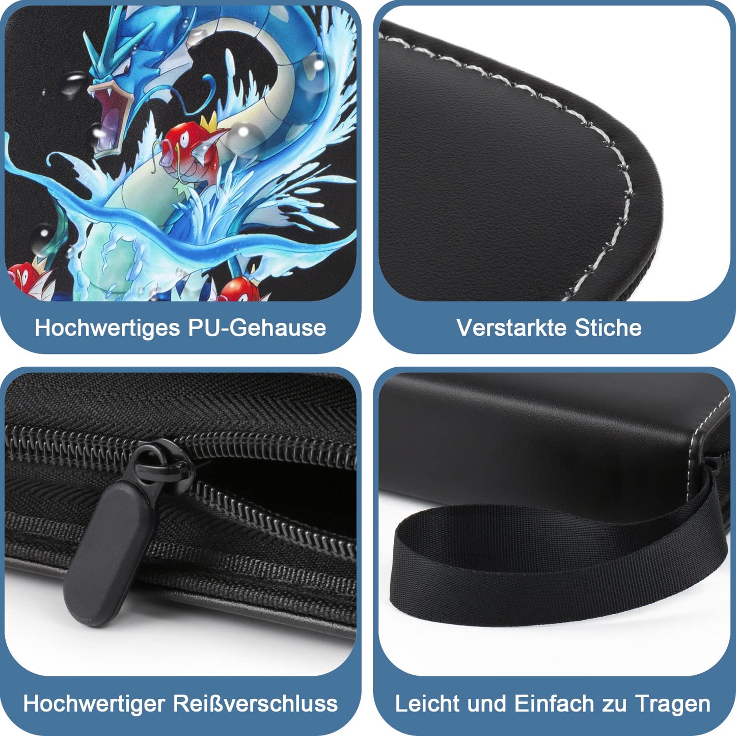 Pokemon card collection album, 400 cards, 4 pockets per page, 50 pages in total. Made of high quality waterproof PU leather. Perfect gift for kids.