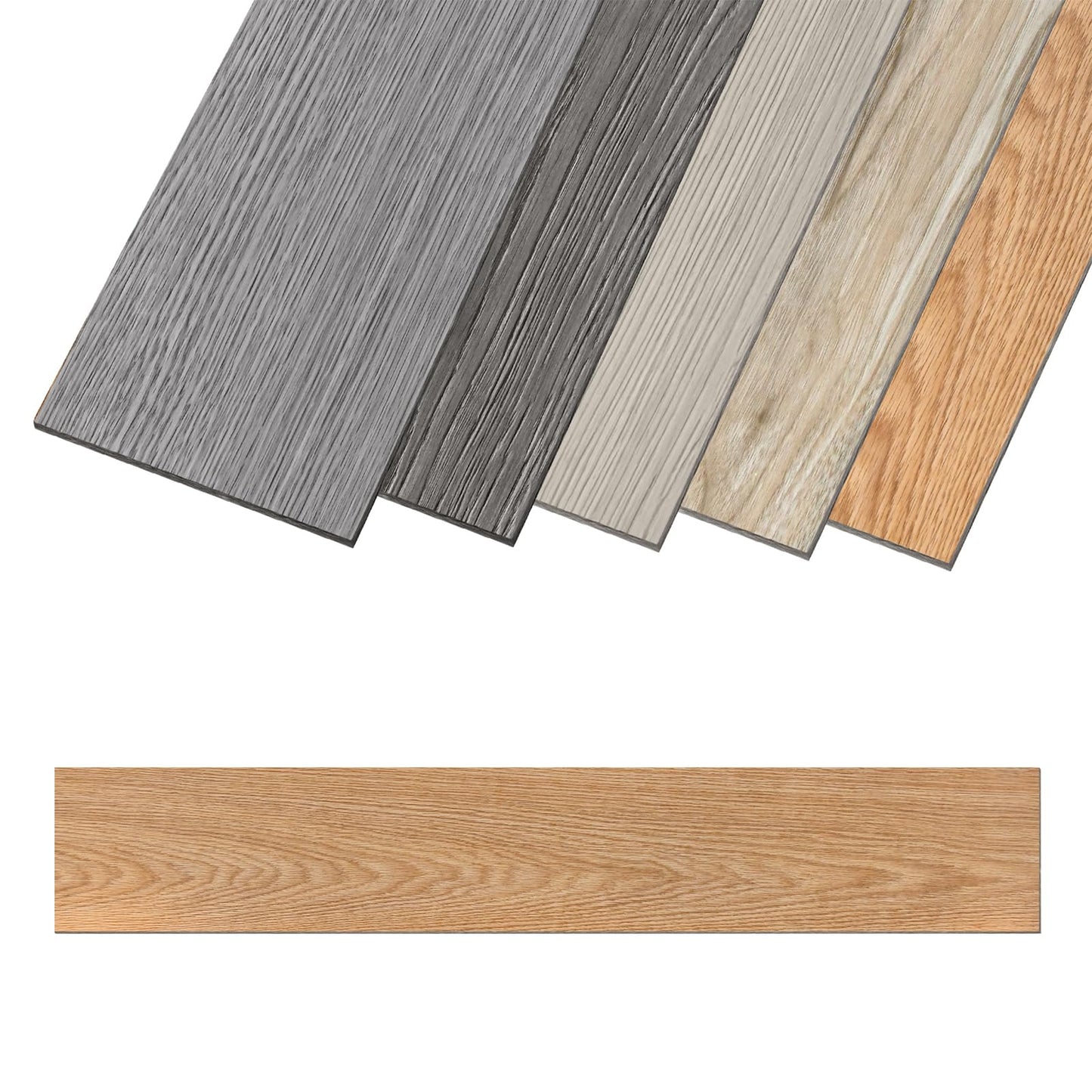 On PVC flooring Vinyl self-adhesive 36 pieces 5.02m², wood grain floor tiles with wood look, vinyl adhesive tiles waterproof non-slip for kitchen, living room, balcony (Brown oak)